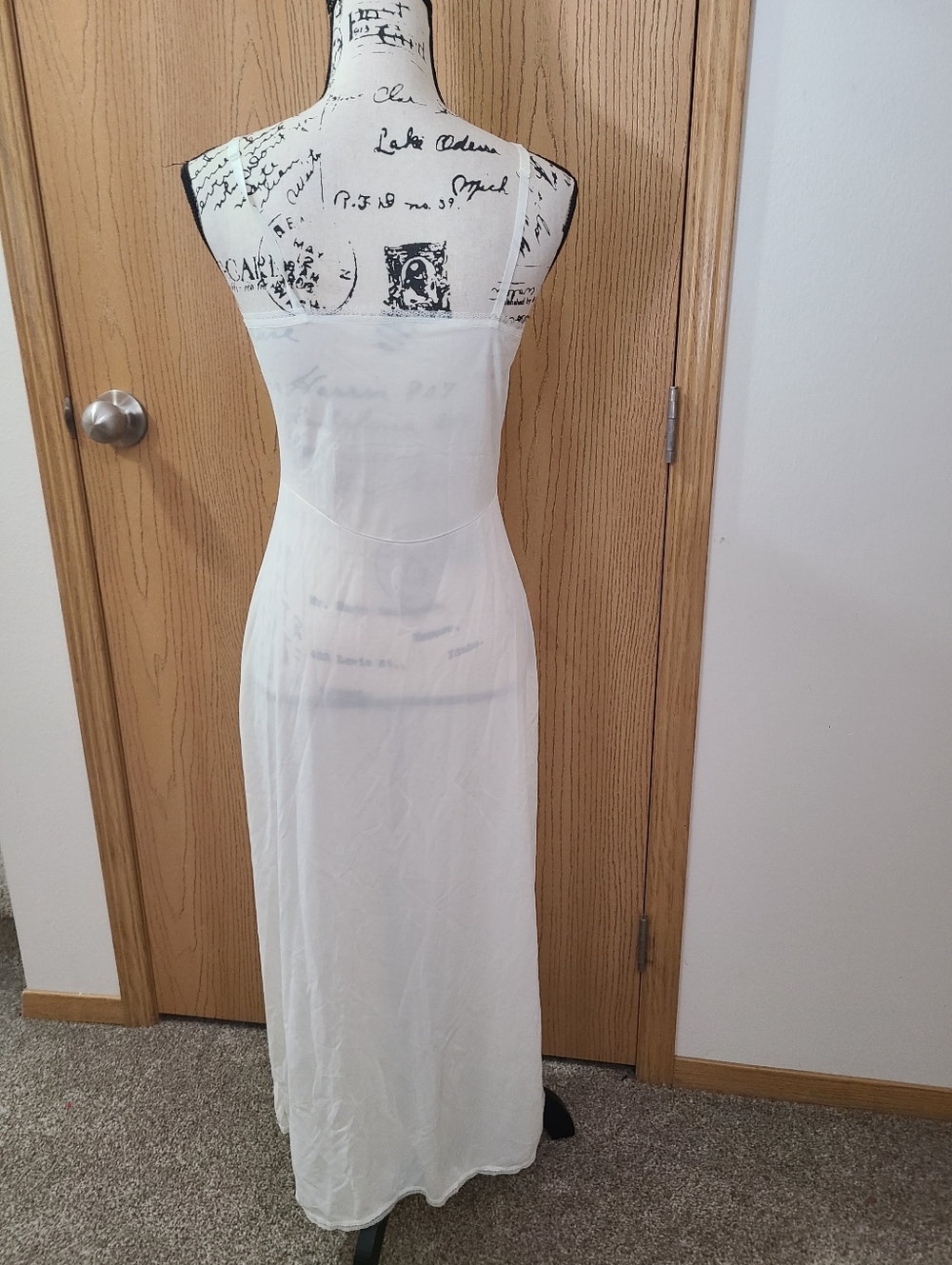 Lorraine Vintage Lace Trim Nylon Slit Full Length Slip Nightgown - Picture 3 of 5